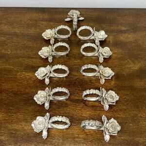 Vintage Princess House Victorian Rose Silver Plated Napkin Ring Set – Set of 11
